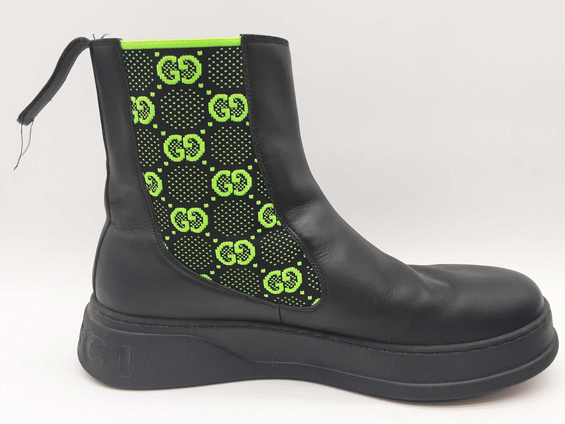 Gucci Gg Elastic Chelsea Black Neon Green Boot Size Uk 11 Mens Do1124lrxde