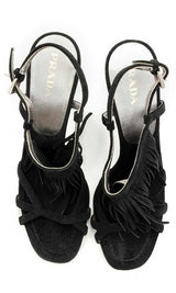 Prada Black Suede Fringe Heels Size 39.5 Eb0223lrxsa