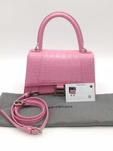 Balenciaga Hourglass Pink Crocodile Embossed Leather Top Handle Bag Eb1026pxzsa