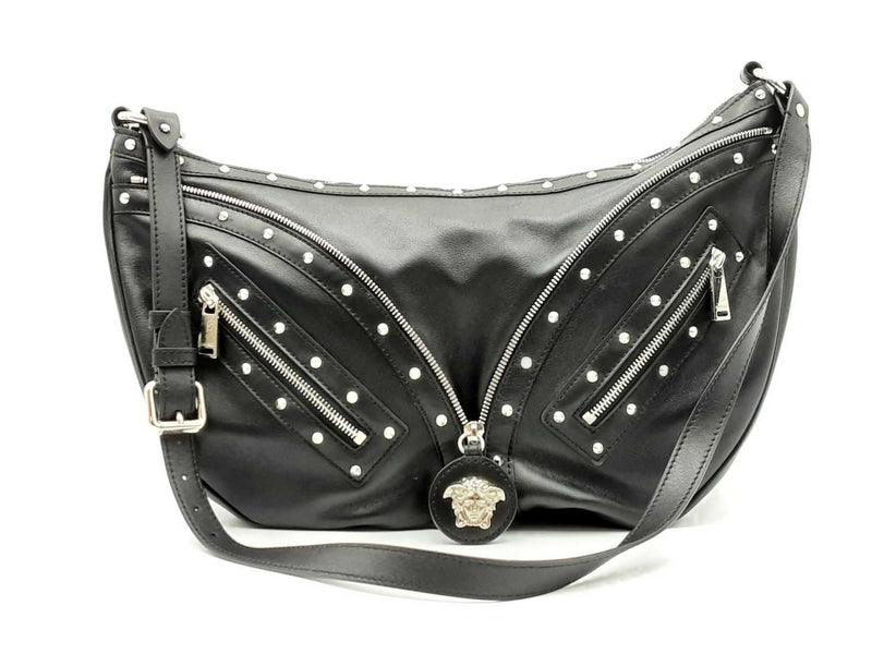 Versace Repeat Studded Black Leather Hobo Bag Fw0125oxzdu