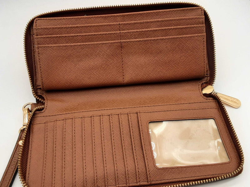 Michael Kors Jet Set Travel Continental Brown Leather Zipper Wallet Do0924oxde