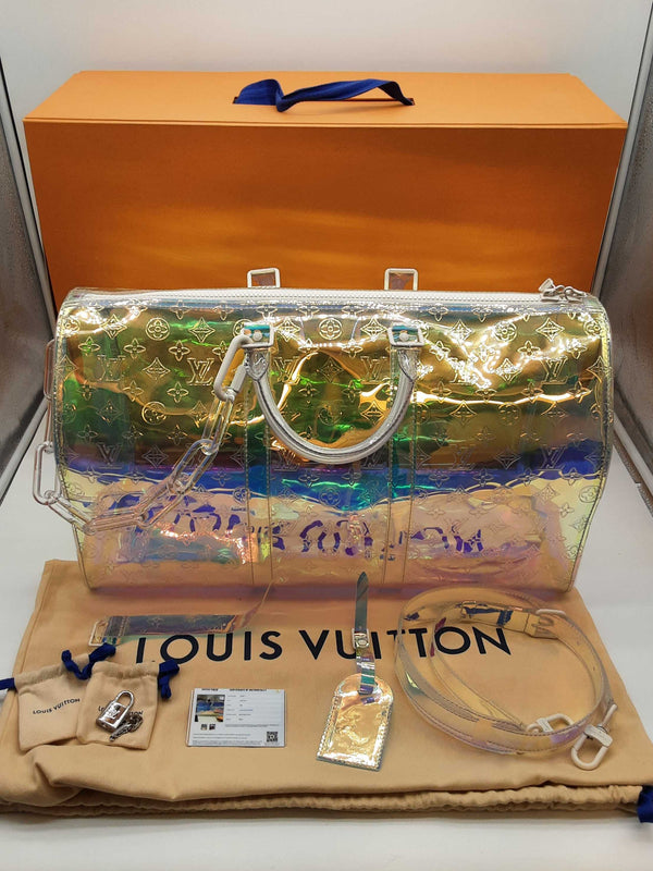 Louis Vuitton 50 Virgil Abloh Keepall Bandouliere Monogram Prism Duffle Bag Do0425ocrxzde