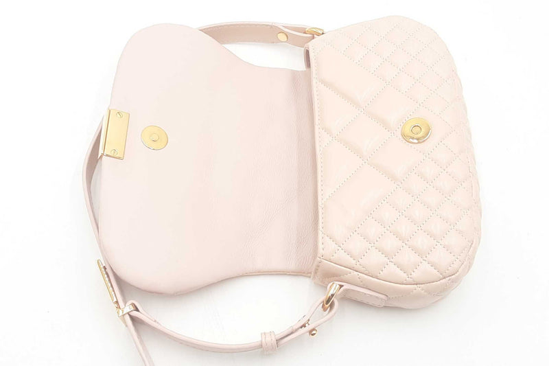 Versace Quilted Pink Leather Greca Goddess Mini Shoulder Bag Eb0224oxzsa