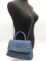 Chanel Coco Quilted Blue Caviar Leather Top Handle Crossbody Bag Do0325wwxzde