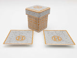 Hermes Mosaique Au 24 Gold Sugar Bowl & Matching Mini Plates Sd0426worde