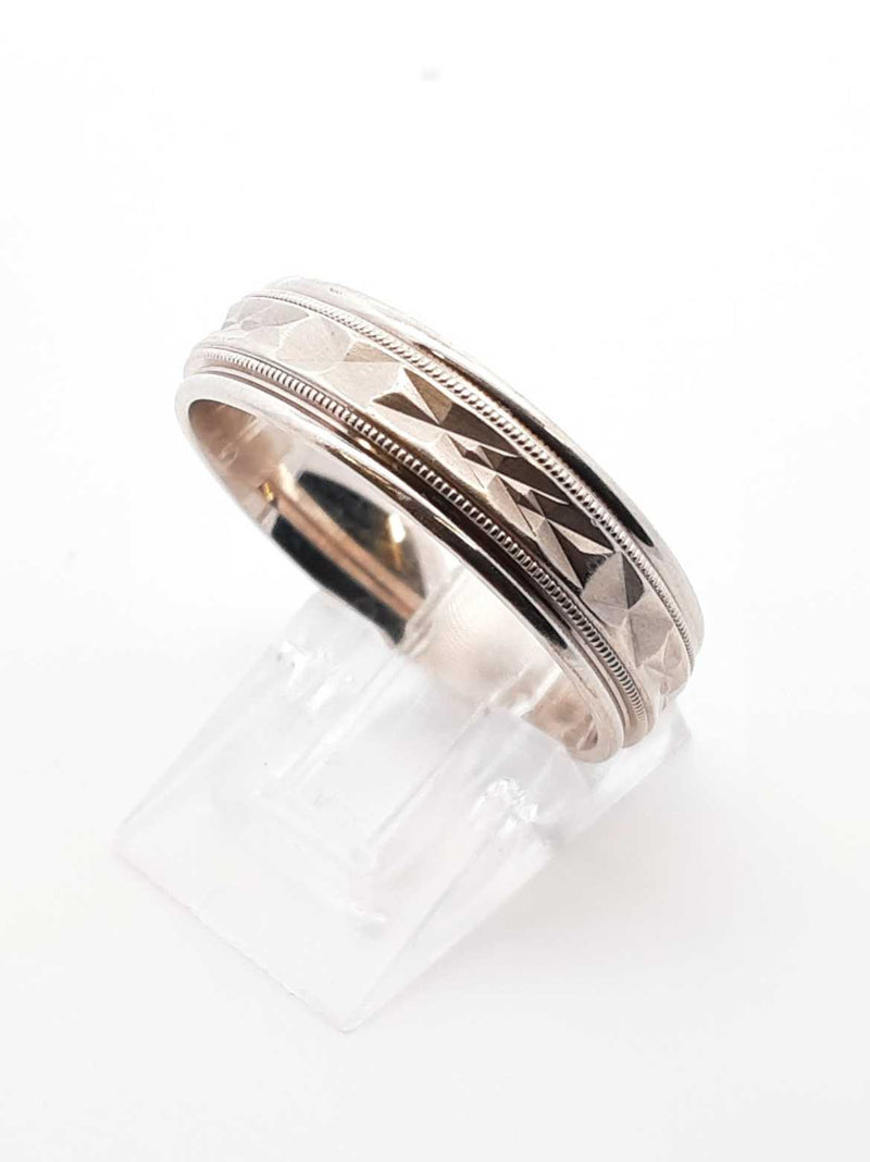 14k White Gold Etched Satin Finish Wedding Band 7.2 Grams Size 11 Fw0825oprdu