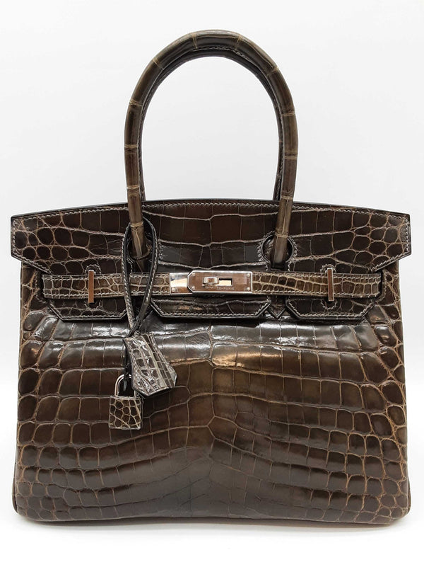 Hermes Birkin 30cm Graphite Gray Crocodile Palladium Handbag Do0925wprxzde