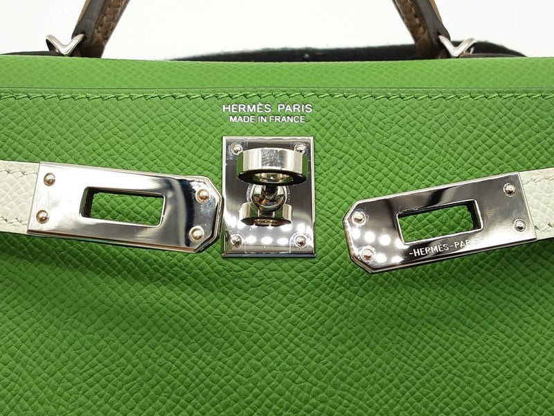 Hermes Mini Kelly Tricolor Green Gray Epsom Palladium Hardware Bag Do0925oxzxzde