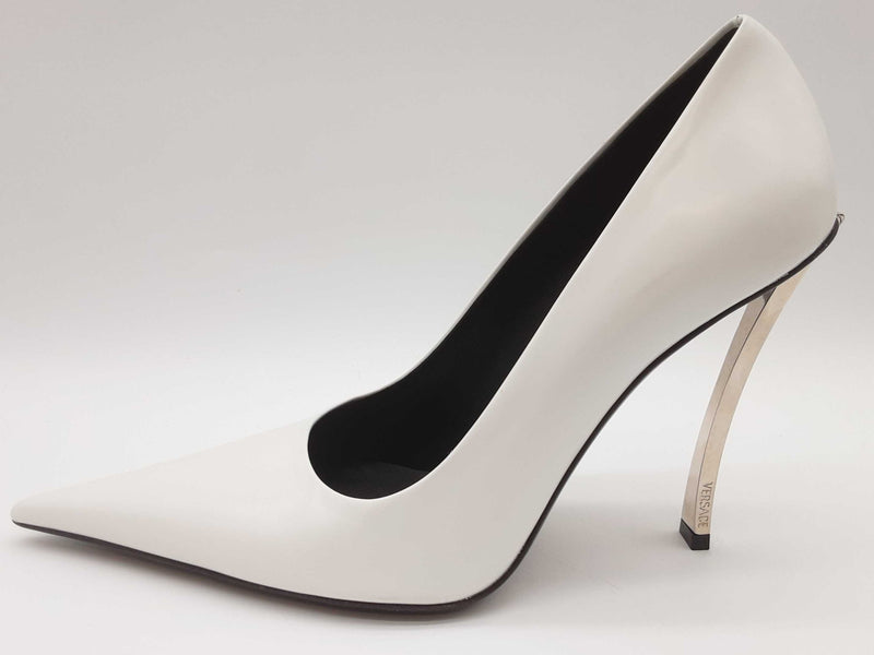 Versace Decollete T.110 Vitello Blanco White Leather Heels Size Eu 40 Do0825cxde