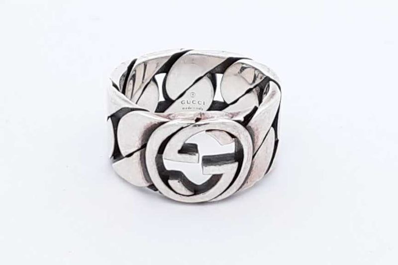 Gucci 925 Sterling Silver Interlocking Gg Ring 9.2 Grams Size 16 Eb1124crdu