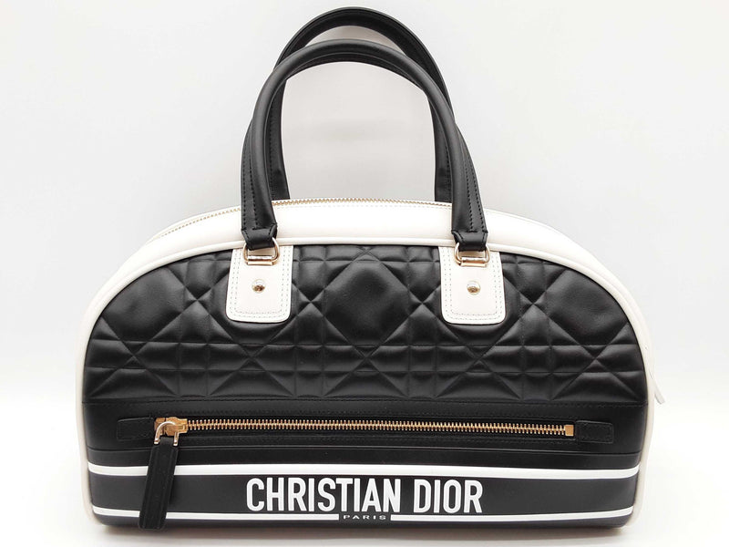 Christian Dior Black White Quilted Leather Bowling Bag Do0225lssxde