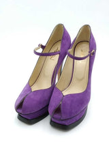 Yves Saint Laurent Tribute Mary Janes Purple Suede Pumps Size 37.5 Eb0926crsa