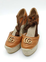 Gucci Gg Marmont Ankle Tie Wedge Espadrilles Size 35.5 Eb0926lrxsa