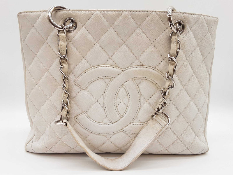 Chanel White Quilted Caviar Leather Shopping Tote Bag Do0725lcxzde