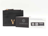 Versace Virtus Black Grained Leather Card Holder Wallet Fw0525izdu