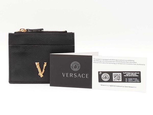 Versace Virtus Black Grained Leather Card Holder Wallet Fw0525izdu