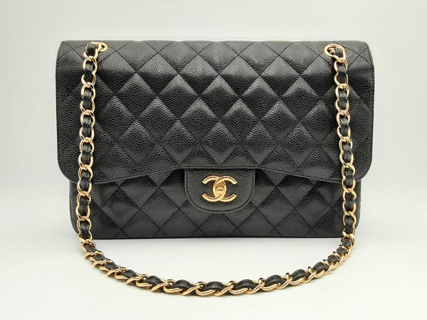 Chanel Black Quilted Caviar Leather Jumbo Classic Double Flap Bag Fw1224prxzsa