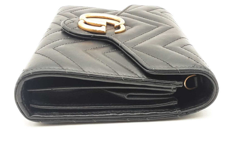 Gucci Gg Marmont Matelasse Black Leather Wallet On Chain Eb0125orxsa