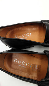 Gucci Horsebit Black Leather Lug Sole Loafers Size 10.5 Eb0325pxzdu