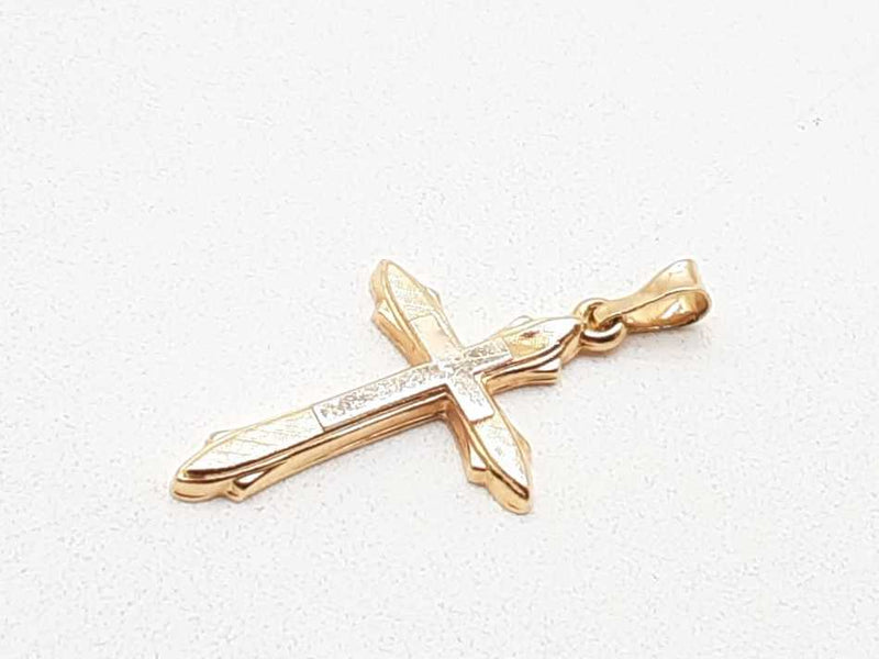 14k Two-tone Gold Cross Pendant 0.7g Lh0924wxde