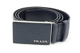 Prada Dark Blue Saffiano Leather Belt With Silver Tone Buckle Size 36 Eb0825erdu