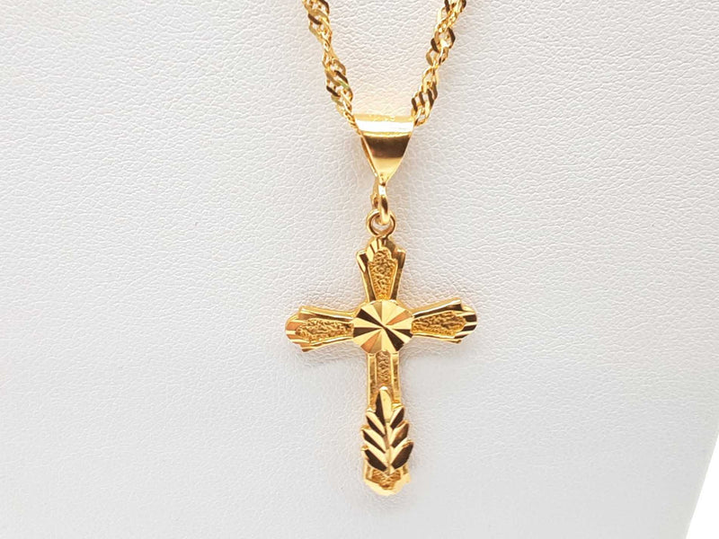 21k Yellow Gold 19.1g Cross Pendant Singapore Twist Chain 20 In Do0824exzde