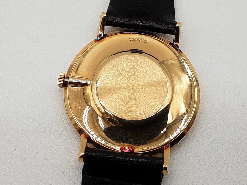 Omega 33mm Black Dial Lizard Band 14k Yellow Gold Winding Watch Do0525lxzxde
