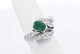 Emerald & Diamond Ring In 14k White Gold 3.6 Grams Size 5.5 Eb1025pxzdu