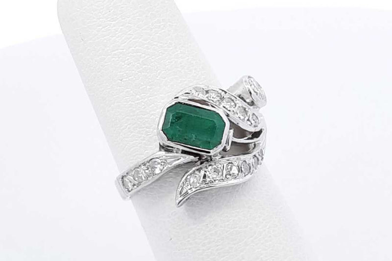 Emerald & Diamond Ring In 14k White Gold 3.6 Grams Size 5.5 Eb1025pxzdu