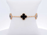 Van Cleef & Arpels 5-motif Onyx Alhambra Bracelet In 18k Yellow Gold 11.6 Grams 7 Inch Fw1025lrzxdu