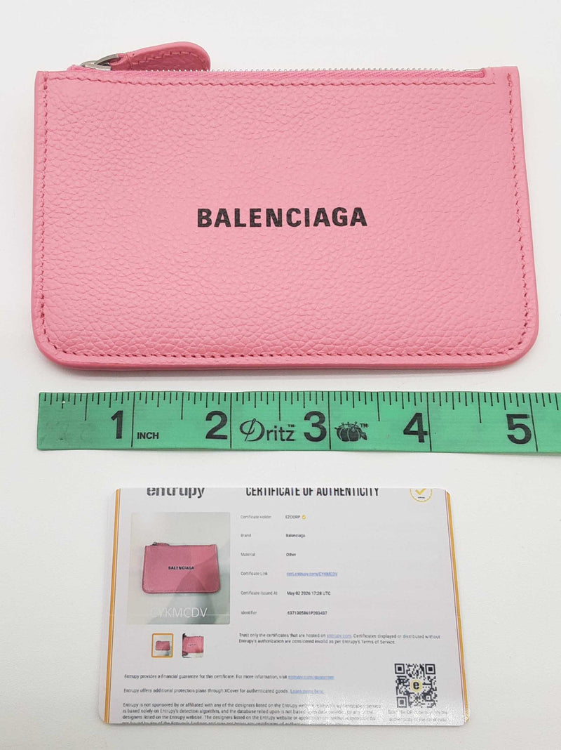 Balenciaga Powder Pink Grained Leather Flat Zipper Pouch Card