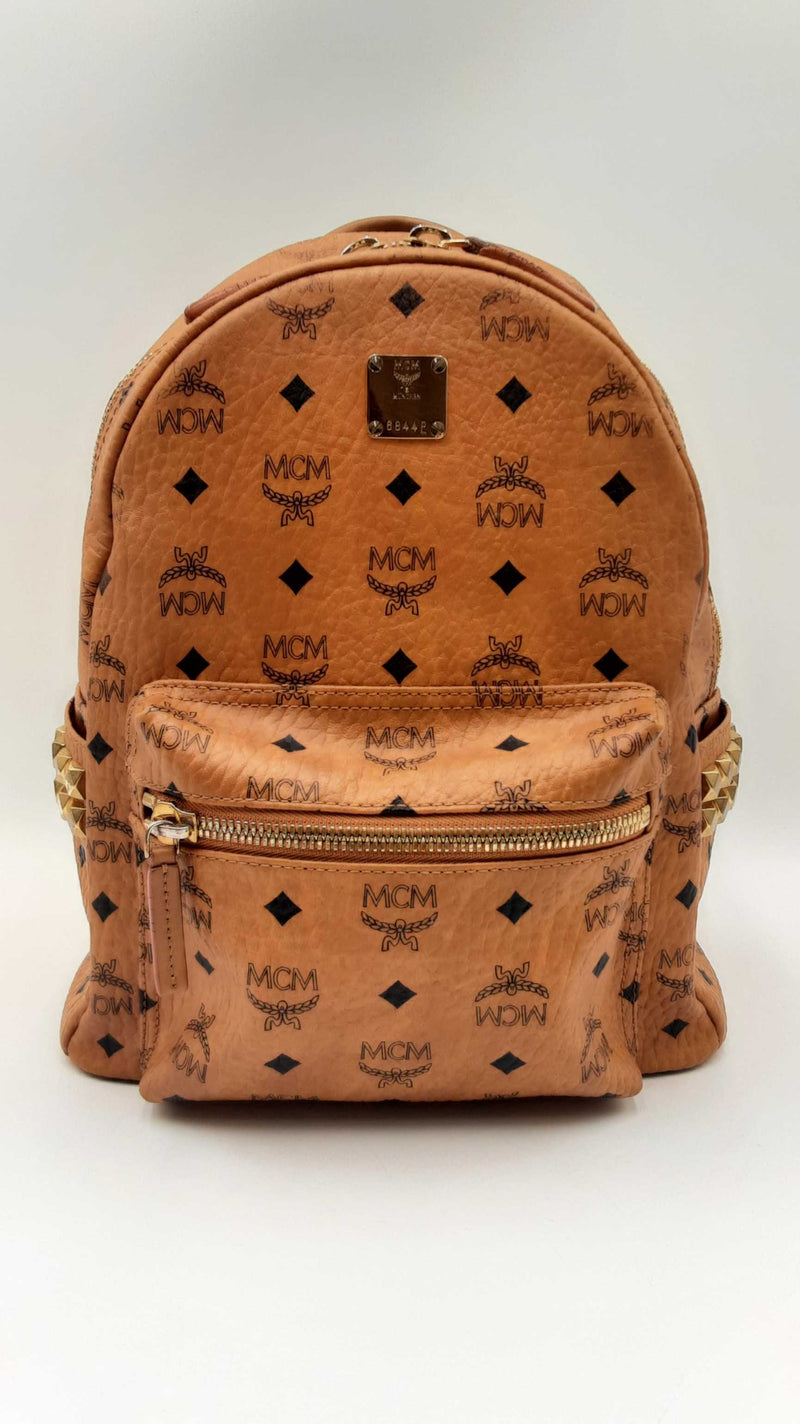 Mcm Stark Visetos Side Studs Backpack In Cognac Fw1124ocrdu