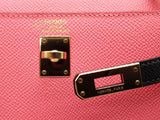 Hermes Kelly 25 Special Order Pink Black Epsom Gold Handbag Do0625lpxzxde