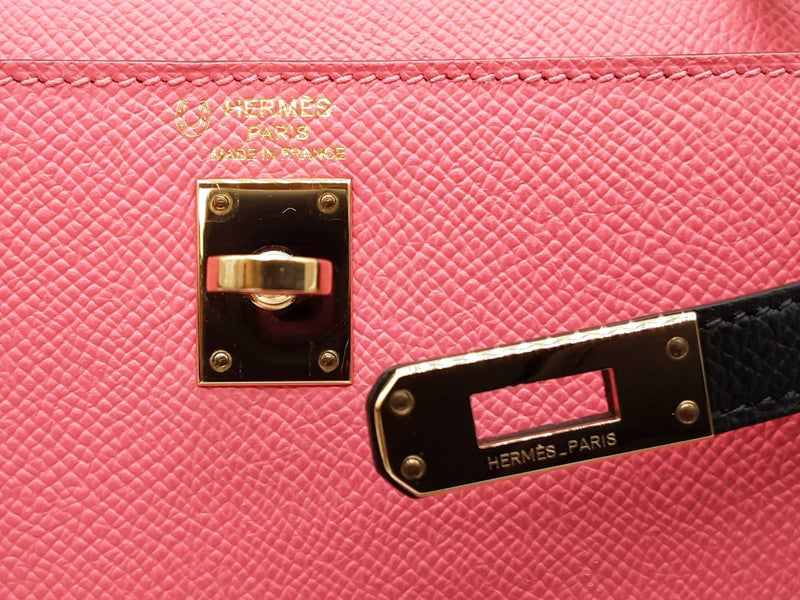 Hermes Kelly 25 Special Order Pink Black Epsom Gold Handbag Do0625lpxzxde
