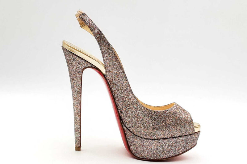 Christian Louboutin Glitter Slingback Peep Toe Pumps Size 35.5 Eb1224rxsa