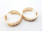 18k Yellow Gold Greek Key Hoop Earrings 5.4 Grams Fw0826perdu