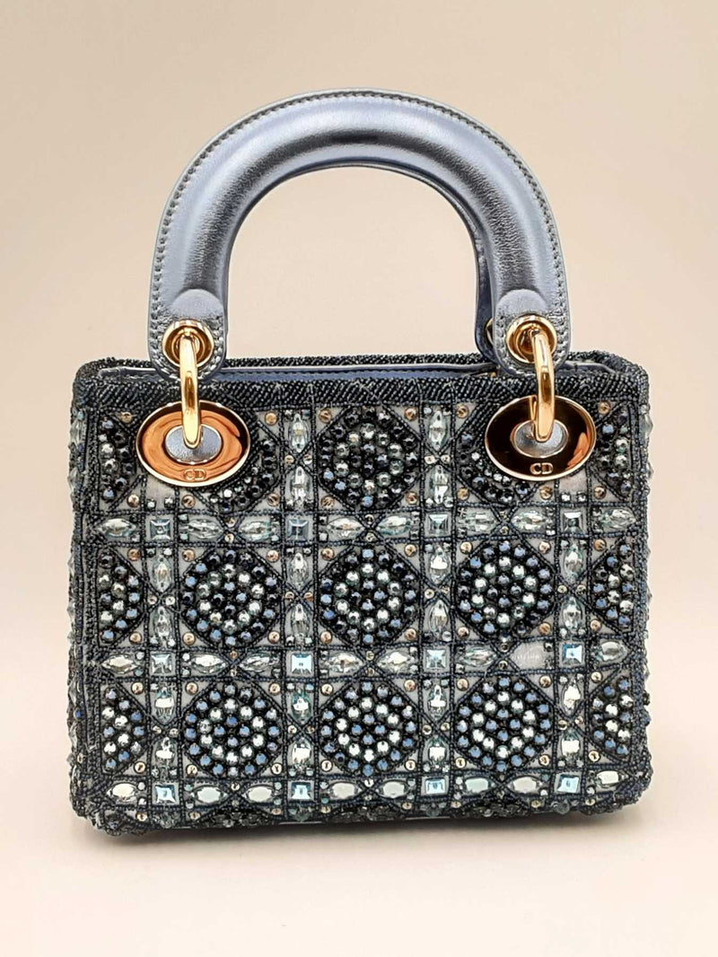 Christian Dior Mini Lady Dior Celestial Blue Lambskin & Beaded Bag Fw1224prxzdu