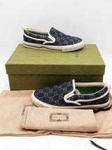 Gucci Tennis 1977 Gg Jacquard Denim Slip On Sneakers Size 6 Eb0726oxzde