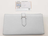 Hermes Bearn Soufflet Bleu Brume Blue Chevre Mysore Palladium Wallet Do1025cxzde