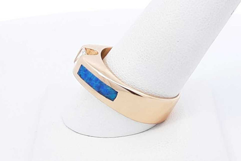 0.45ctw Princess Cut Diamond & Opal Ring 14k Yellow Gold 9.4g Size 9 Eb1125rxzdu