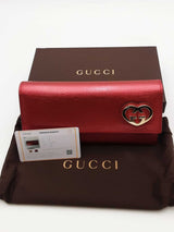 Gucci Red Shiny Leather Interlocking G Heart Flap Wallet Eb0526lcrsa