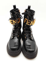 Fendi Fendigraphy Black Leather Biker Boots Size 36.5 Eb0226lxzde