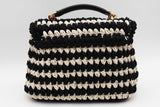 Salvatore Ferragamo Gancini Black & White Crochet Cord Top Handle Bag Eb626wxzsa