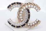 Chanel Gold Tone Lambskin Faux Pearl Crystal Quilted Cc Brooch Eb0726wrxsa
