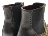 Fendi Stivaleto Boots In Black Leather & Ff Zucca Monogram Canvas Size 10 Fw0726crdu