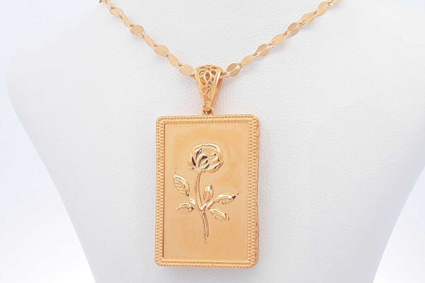 21k Yellow Gold Rose Rectangle Pendant & Chain 18 Grams 15.5 Inch Eb1224pxzdu