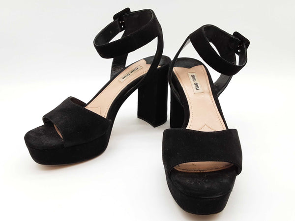 Miu Miu Black Suede Ankle Strap Platform Heels Size It 39 Do0625rxde