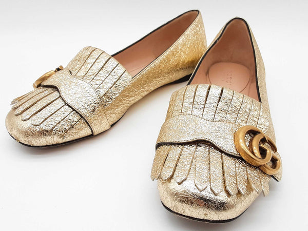 Gucci 453373 Gg Gold Metallic Marmont Flats Size Eu 36.5 Do0925lcrde