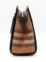 Burberry Banwell Tote Bag In Black Leather & House Check Canvas Fw0926pxzdu