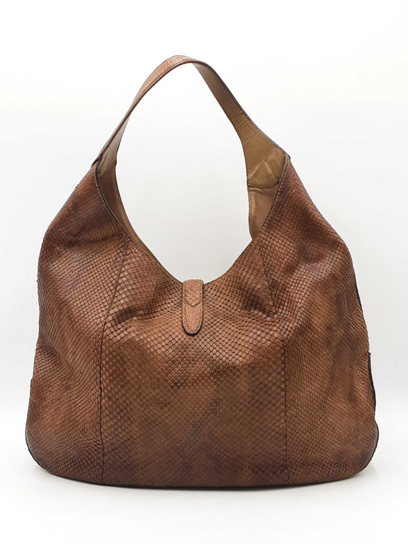 Gucci Jackie Hobo Bag In Glazed Chestnut Brown Python Leather Fw1025ocrdu